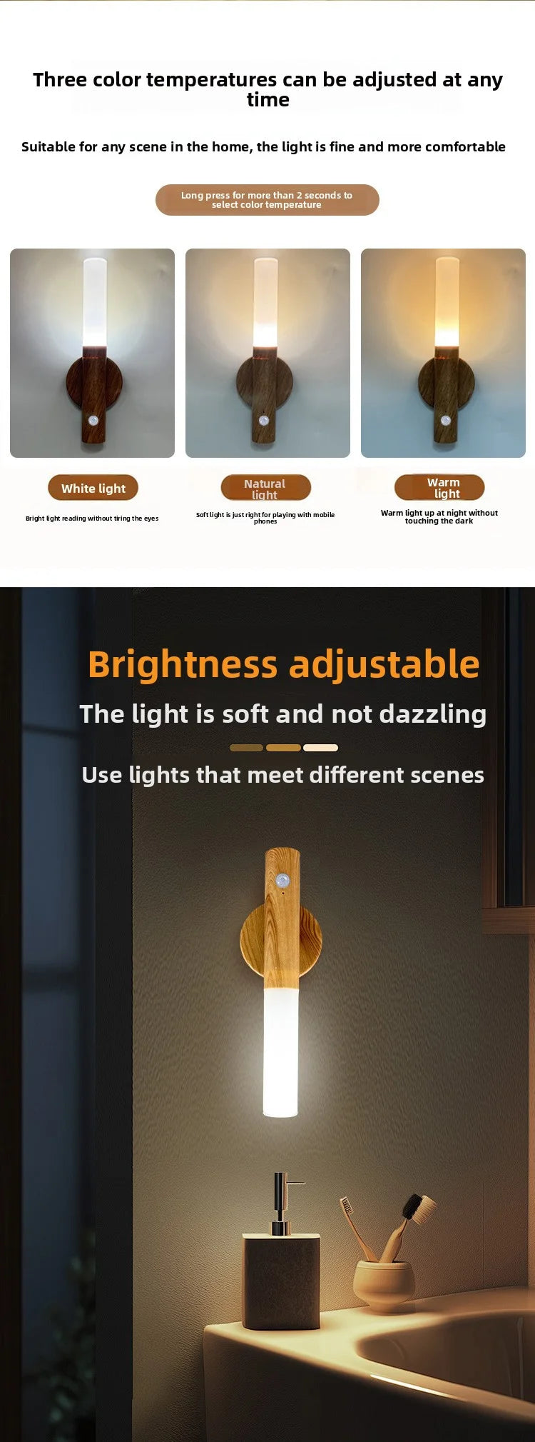 LED Rechargeable Magnetic Wall Lamp Smart Motion Sensor Night Light Po ...