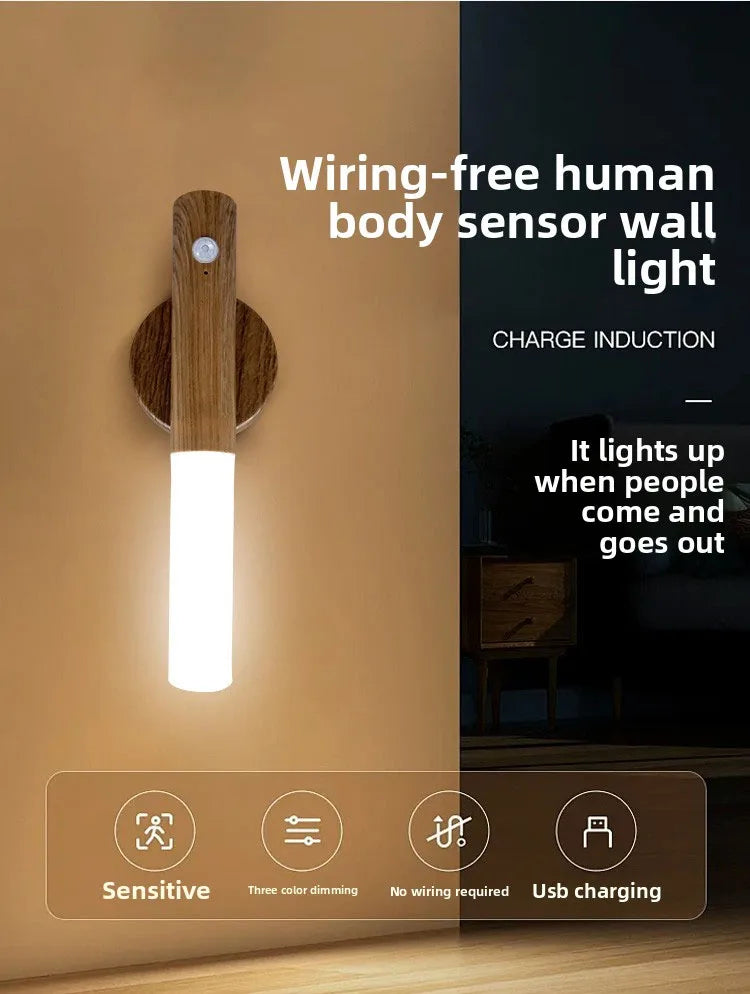 LED Rechargeable Magnetic Wall Lamp Smart Motion Sensor Night Light Po ...